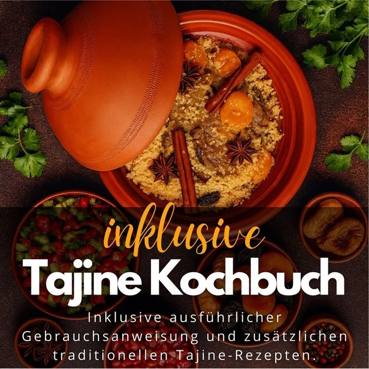 Marrakesch Orient & Mediterran Interior Dampfgartopf Tajine Tuareg en argile, livre de cuisine, lot de 2, terracotta 30 cm, (2-tlg), Handarbeit – Bild 2