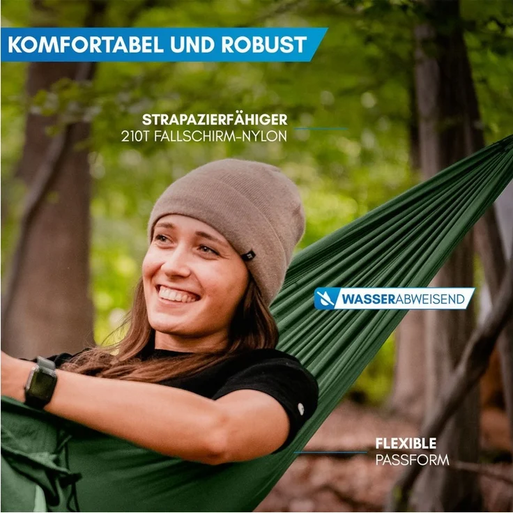 Nordmut Hängematte NORDMUT® Ultraleichte Hängematte Outdoor [mit Befestigungs-Set], extrem robust, kompakt, vielseitig einsetzbar – Bild 3