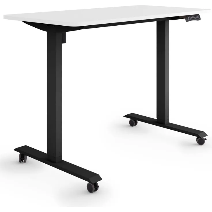 ESMART Germany ETX-121BW 120x60 cm Weiß Ergonomischer Steh-Sitz-Schreibtisch auf Rollen Stufenlos elektrisch höhenverstellbar 78,5-128,5cm 3X Memory Aktivitätserinnerung Soft-Start/Stopp