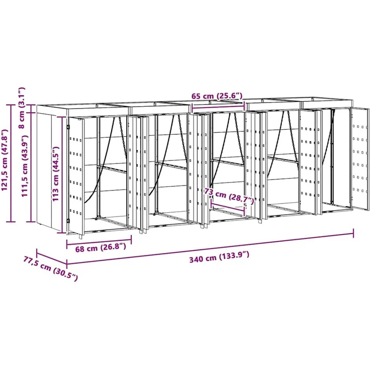 vidaXL Wagenmüllbehälter für 5 Behälter Hellgrau 340 x 77,5 x 121,5 cm 3394751 – Bild 12