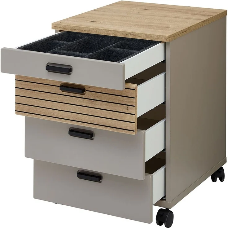 Rollcontainer Glenn, Holzwerkstoff, Braun, Grau, 45 x 66 x 55 cm – Bild 4