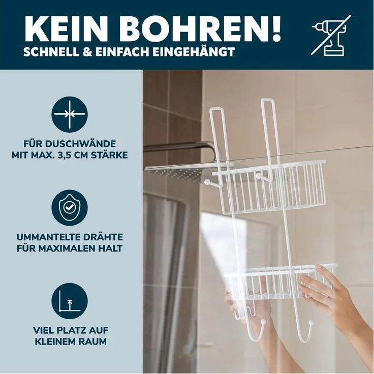 bremermann Duschregal zum Einhängen, 2 Körbe, Metall weiß, 25 x 12 x 55 cm – Bild 2