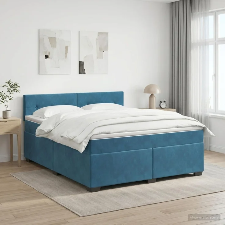 vidaXL Boxspringbett mit Matratze Dunkelblau 140 x 190 cm Samt 3450714 – Bild 1