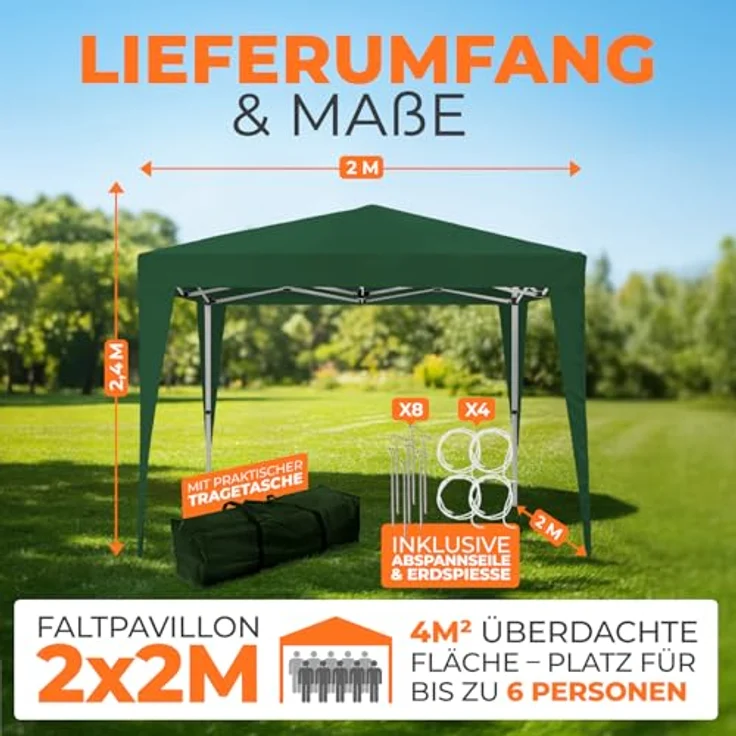 Kronenburg Faltpavillon wasserdicht Dachmaß 2x2 m UV Schutz 50+ Pavillon in Grün – Bild 3