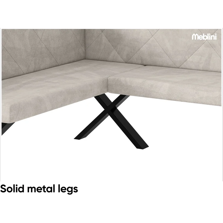 MEBLINI Eckbank für Esszimmer - Küchenbank - Essecke - Sitzecke Küche - ERIC - X-Beine 128x168x87cm Links - Beige Samt – Bild 6
