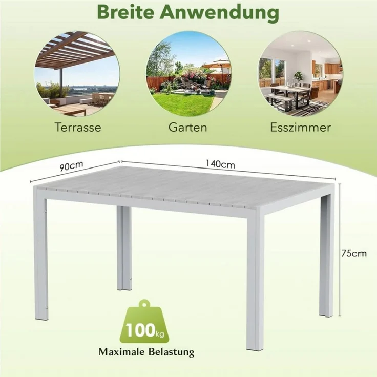 TLGREEN Gartentisch Wetterfest,Balkontisch Aluminium mit WPC Tischplatte, (Outdoor Esstisch für Balkon und Terrasse, Leichtgewicht), Stabiler Quadratisch Terrassentisch – Bild 2