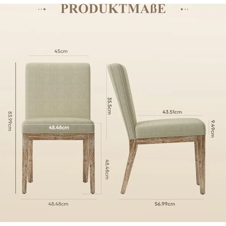 COLAMY Esszimmerstühle 2er Set, Moderne Esszimmerstühle mit Stoffbezug, Küchenstühle im Landhausstil für Restaurant und Wohnzimmer, Khaki – Bild 3