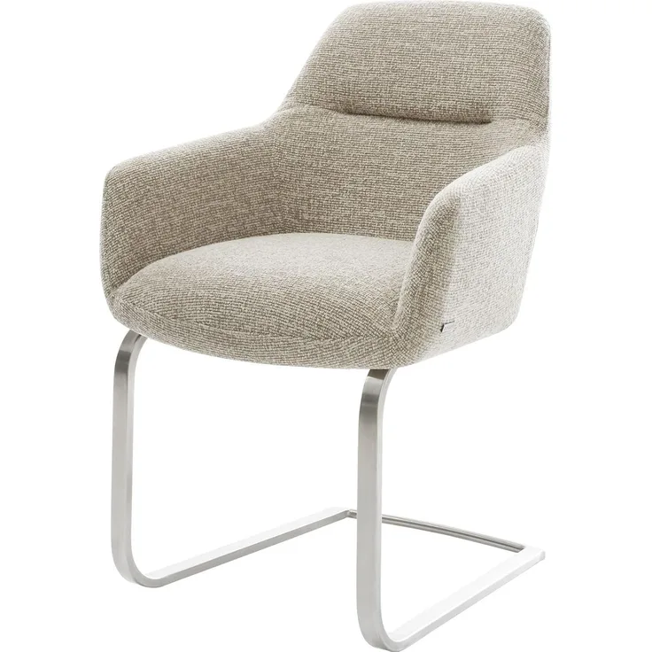Delife Freischwinger Pejo-Flex, Freischwinger, Edelstahl, Taschenfederkern, Webstoff Soft Beige, 58x63x85 cm
