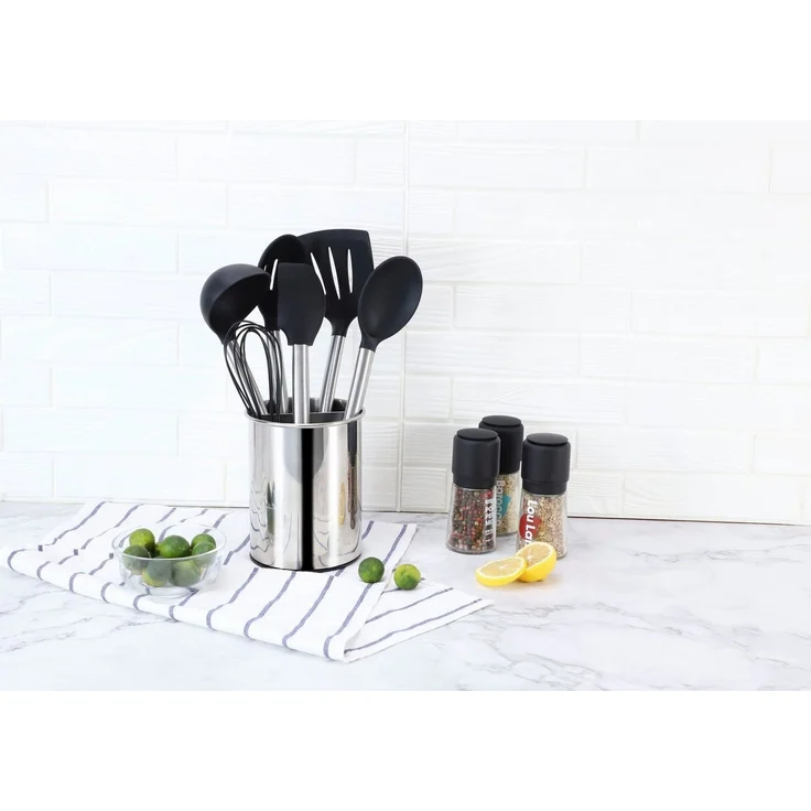 ECHTWERK Küchenorganizer-Set, (Set, 7-tlg), Kochbesteck mit Edelstahlgriff, Antihaft-Silikon, mit Utensilienhalter – Bild 3