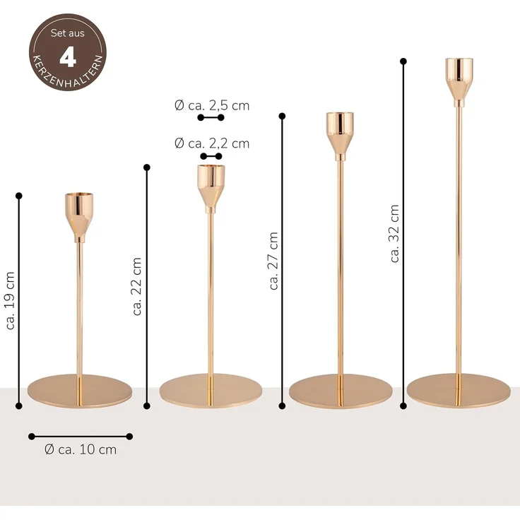 4er-Set Kerzenhalter, Kerzenständer für Stabkerzen, Metall, roségold – Bild 7