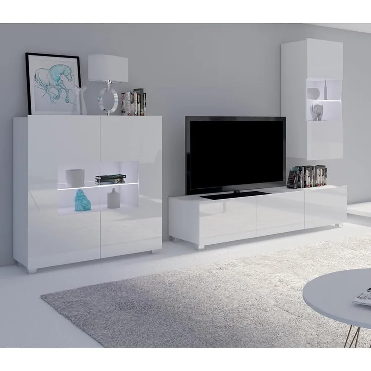 Lomadox Wohnzimmer-Set CAIRNS-132, (Mega-Spar-Set, 3-St, 3-tlg), in weiß Hochglanz, Modern, grifflos