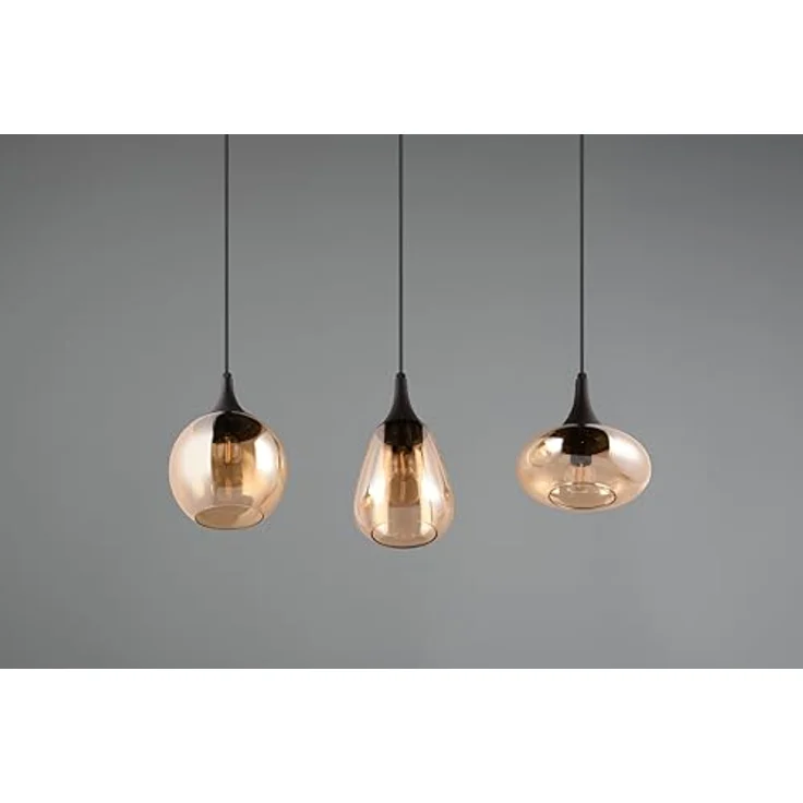Trio Leuchten Lumina Pendelleuchte, 3-stilig mit 120 W, amber-schwarze Glasschirme, Maße: 19,5 x 68,8 x 150 cm, E14 – Bild 10