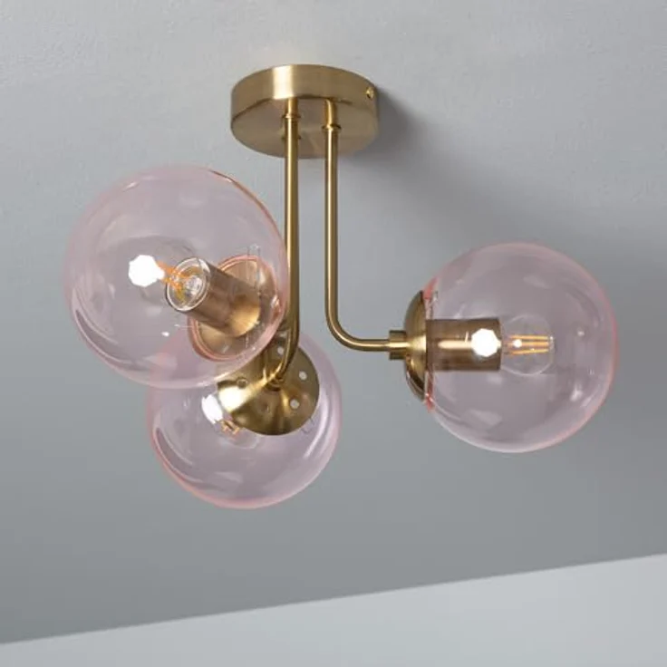 LEDKIA LIGHTING Moonlight Brass Deckenleuchte, 3 Strahler aus Metall und Glas, E27 Fassungen, Rosa, ideal für Wohnzimmer und Schlafzimmer – Bild 2