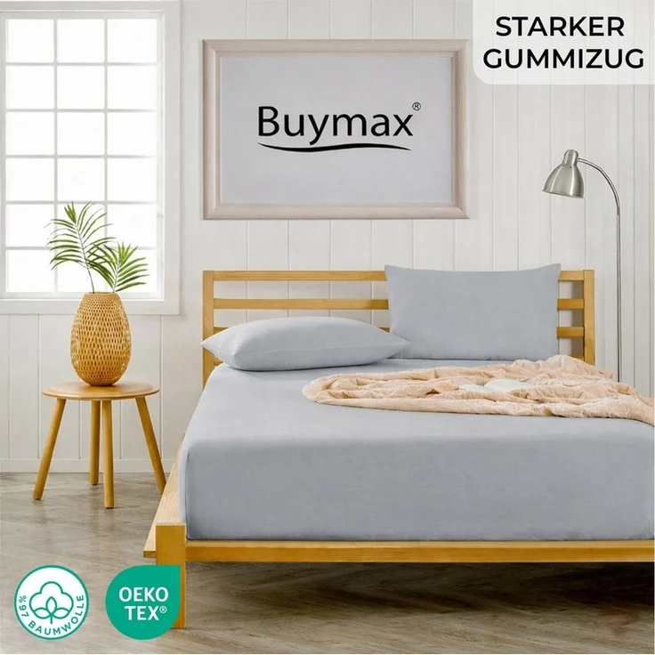 Buymax Spannbettlaken Wasserbett Spannbettlaken für Boxspringbetten Matratzen bis 35 cm Höhe, Jersey, Gummizug: Rundumgummi, (1 Stück), Spannbetttuch 97% Baumwolle, 3% Elasthan, atmungsaktiv, 40 cm Steghöhe – Bild 2