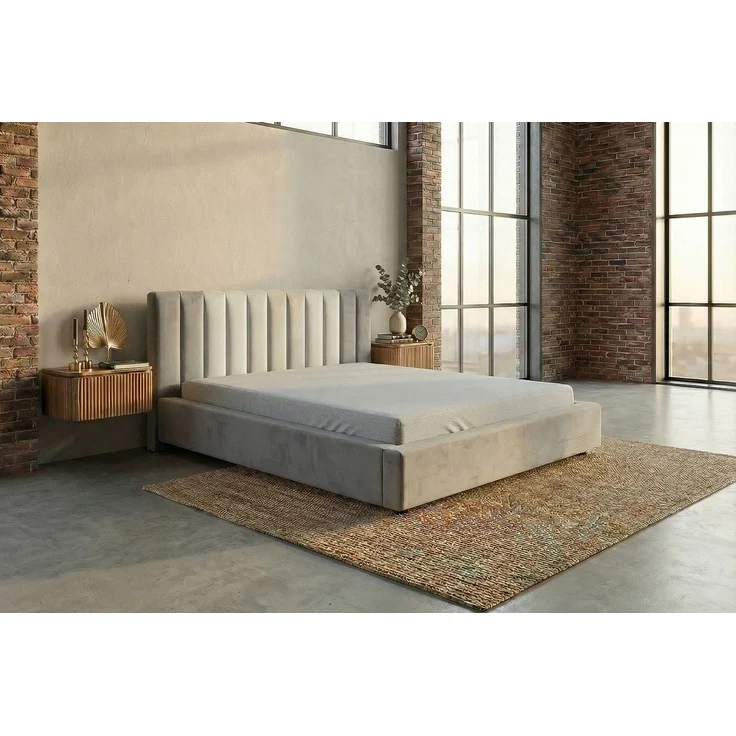 KAWOLA Bett CATTURA Polsterbett Velvet grau 200x200cm mit Lattenrost – Bild 2