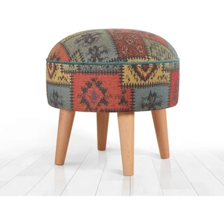 Stylish Green Pouffe, 45 x 45 x 45 cm | 50% Cotton & 50% Linen, 35 HR Orthopedic Soft Sponge (6 cm) | Durable Beech Wood Legs, Perfect for Modern Living Spaces – Bild 5