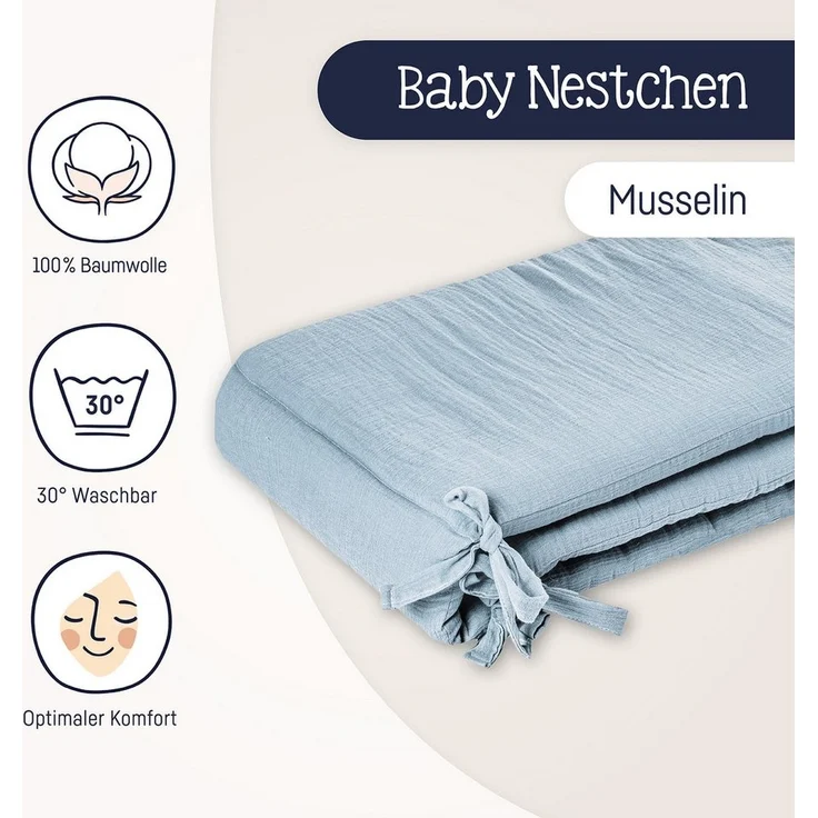 Julius Zöllner Kuschelnest denim Nestchen Musselin 180x35, (1-tlg), Nestchen Musselin 180x35 – Bild 2