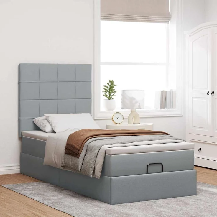 vidaXL Ottomane Bett mit Matratze & LEDs Hellgrau 80x200 cm Stoff 3313961 – Bild 3