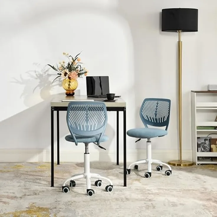 FurnitureR Blauer Schreibtischstuhl, modernes Design, robuster Kunststoff mit gepolstertem Komfortsitz, vielseitiger Gebrauch für Zuhause, Büro, platzsparend, mit Mobilitätsrollen, Geschenk für Kinder