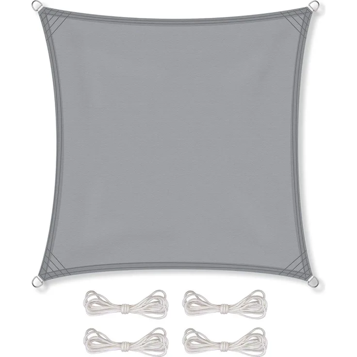 CelinaSun Sonnensegel inkl Befestigungsseile Premium PES Polyester wasserabweisend imprägniert Quadrat 2x2 m hell grau