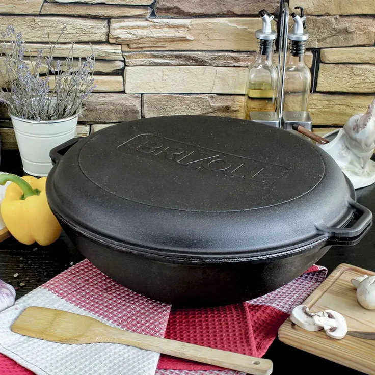 Ø36 cm Wok Gusseisen Kazan 8 L Deckel-Bratpfanne Campingtopf Kochtopf für alle Herdarten geeignet – Bild 7