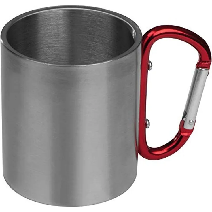 Macma Tasse Doppelwandige Tasse aus Edelstahl mit Karabinerhaken / Farbe: silber-r