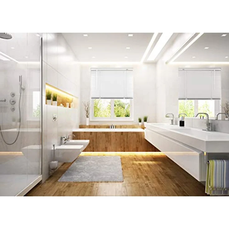 Victoria M. Aluminium Jalousie 25mm, Feuchtigkeitsbeständige Innenjalousie, Schraub- oder Klemmmontage inkl. Klemmclips, 130 x 130 cm, holzdunkel – Bild 2