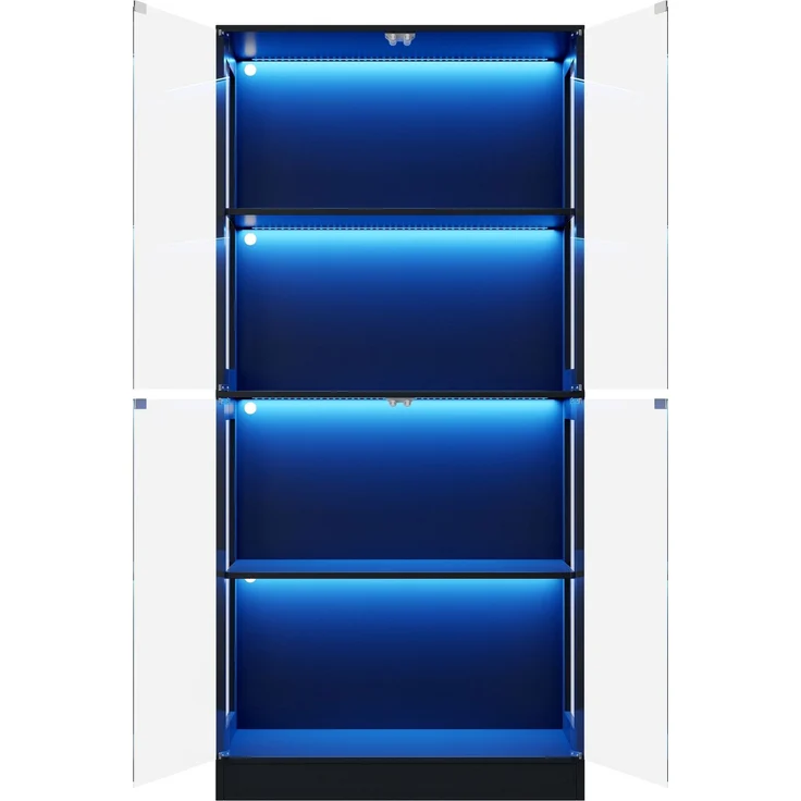 Merax 170 cm LED Vitrine, Glas Sammlungsvitrine Transparent, 4 Ebenen Stauraum, App-gesteuertes LED-Licht, Push-to-Open Türen, Vitrine für Figuren & Modelle, Schwarz – Bild 8