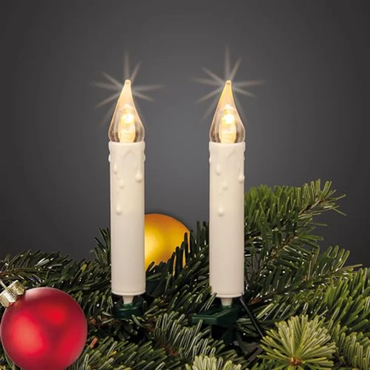 hellum Lichterkette Weihanchtsbaum, 20 LED Kerzen Lichterkette Weihnachtsbaum weiß Topfen, 5,7m beleuchtet + 3m Zuleitung, Baumbeleuchtung innen, Kabel grün, Hellgkeit – Bild 2