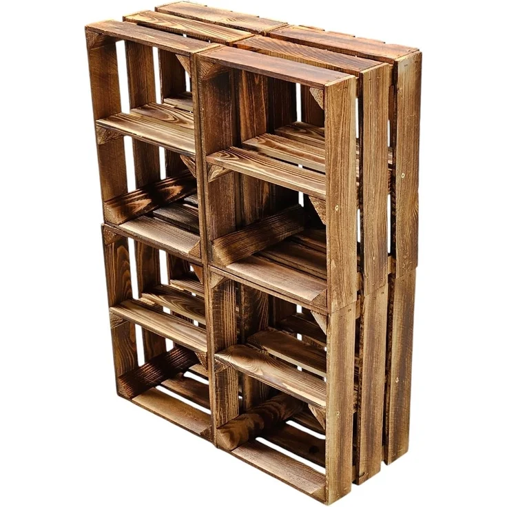 4er Set Holzkisten Weinkisten Obstkiste Klein Geflammt Regal aus Holz 40x30x25cm – Bild 1