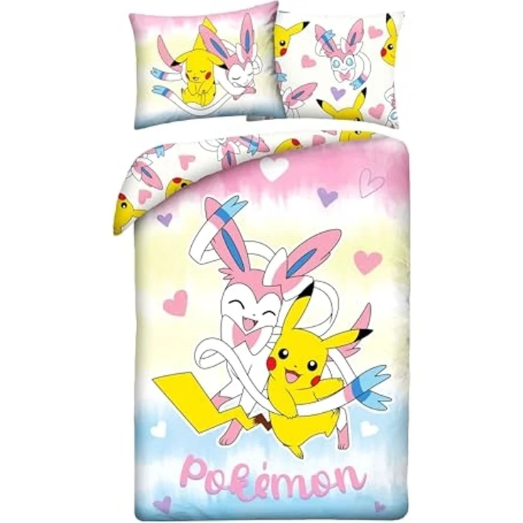 Pokemon Bettwäsche Set aus Mikrofaser Bettdeckenbezug 140 × 200 cm mit 70 × 90 cm Kissenbezug – Bild 1