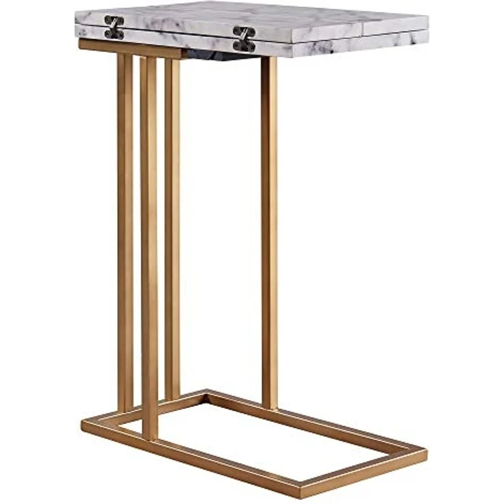 Teamson Home C-förmiger Ausziehtisch mit Platte aus synthetischem Marmor, Messingfinish VNF-00037EX – Bild 1