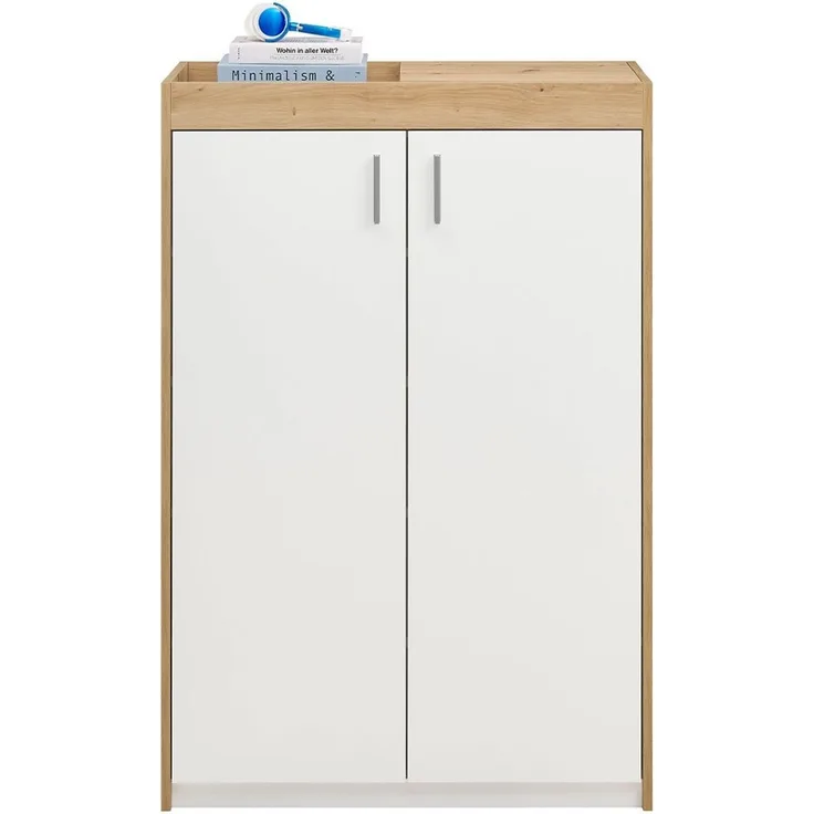Schuhschrank Paige / Paris 2, Holzwerkstoff, Weiß, Holzfarben, 84 x 126 x 38 cm