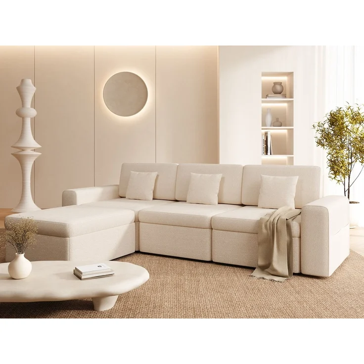 HOMAVO Ecksofa Schlafsofa, Couch L-Form, keine Montage erforderlich, inkl. Zierkissen, FSC® modulares Sofa, optionale Schlaffunktion & flexible Ottomane, Größe modular anpassbar, Stauraum je Sitz & edles Chenille für Komfort – Bild 1