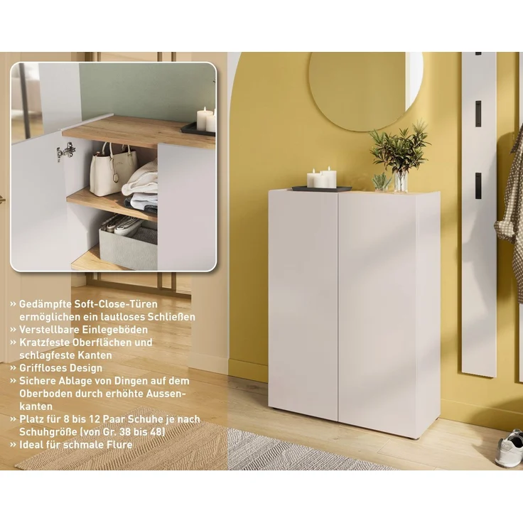 Germania Schuhschrank 1590-605 GW-Alviano, in Kaschmir/Navarra-Eiche-Nb, mit Platz für bis zu 12 Paar Schuhe, 74 x 105 x 33 cm (BxHxT) – Bild 2