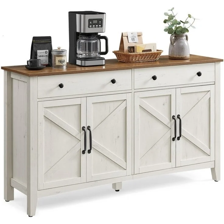 Vasagle Küchenschrank, mit Schubladen und Türen, verstellbare Ablage, Holz/Stahl, vintageweiß-honigbraun, 40 x 140 x 80 cm – Bild 4