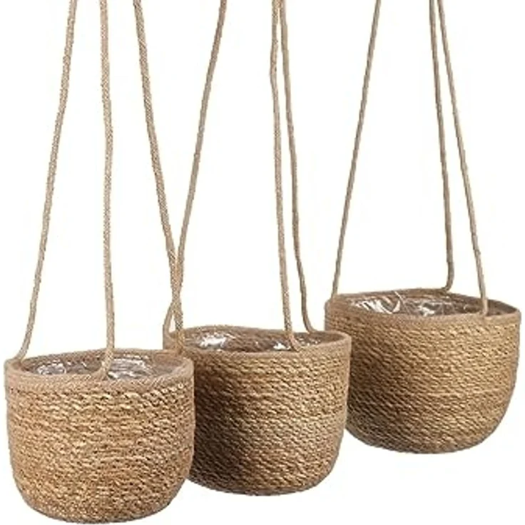 Spetebo Übertopf Seegras Blumenampel natur - 3er Set (Packung, 1 tlg), Geflochtene Boho Chic Blumentöpfe – Bild 2