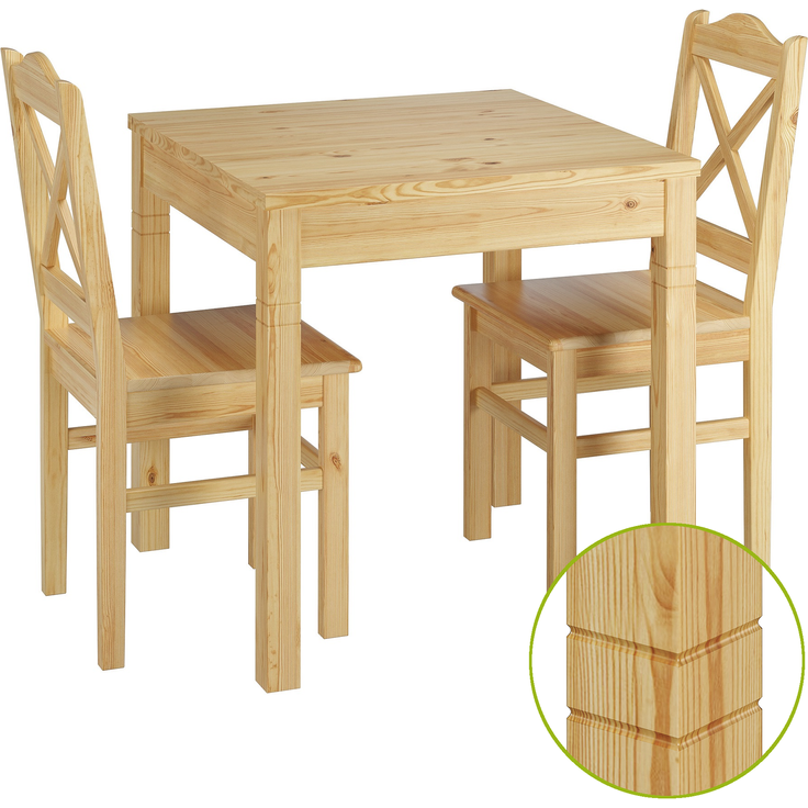 Schöne Sitzgruppe mit Tisch und 2 Stühle Kiefer natur Massivholz 90.70-50 B -Set 20
