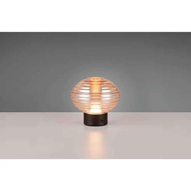 TRIO Lexie Tischlampe, moderne dimmbare Leuchte in Schwarz mit wiederaufladbarem Braunglas, Touch-Dimmer, nicht austauschbare LED, rund – Bild 2