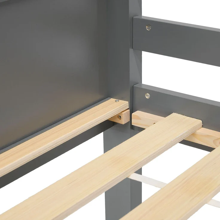 Etagenbett 90x200 und 140x200 Kinder mit 2 Matratzen, Grau Holz Hochbett – Bild 10