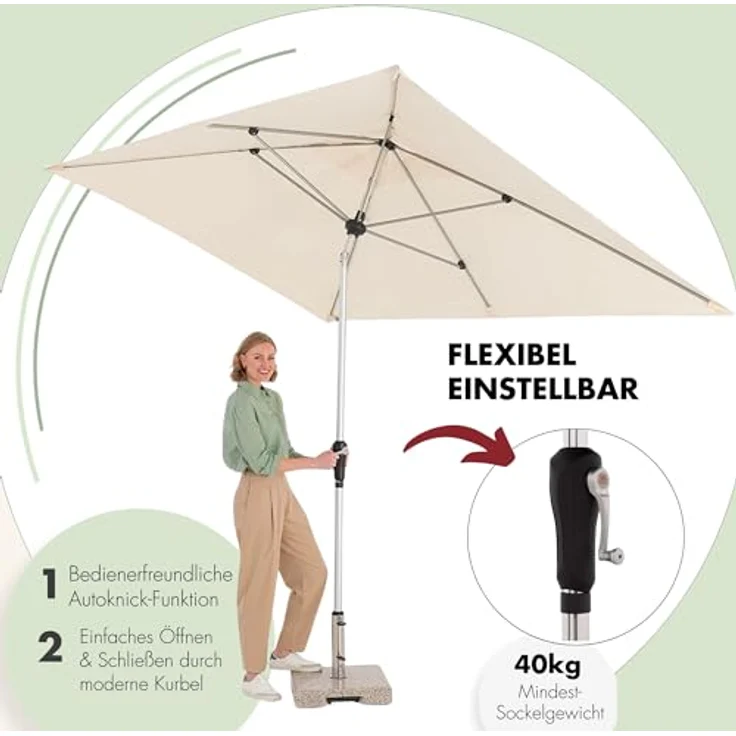 Doppler Sonnenschirm SL-AZ Auto Tilt 220x140 cm Natur I Gartenschirm knickbar I Kurbelschirm mit UV-Schutz 80+ I Kurbelschirm aus Aluminium I regenabweisendes Polyester-Schirmdach – Bild 5