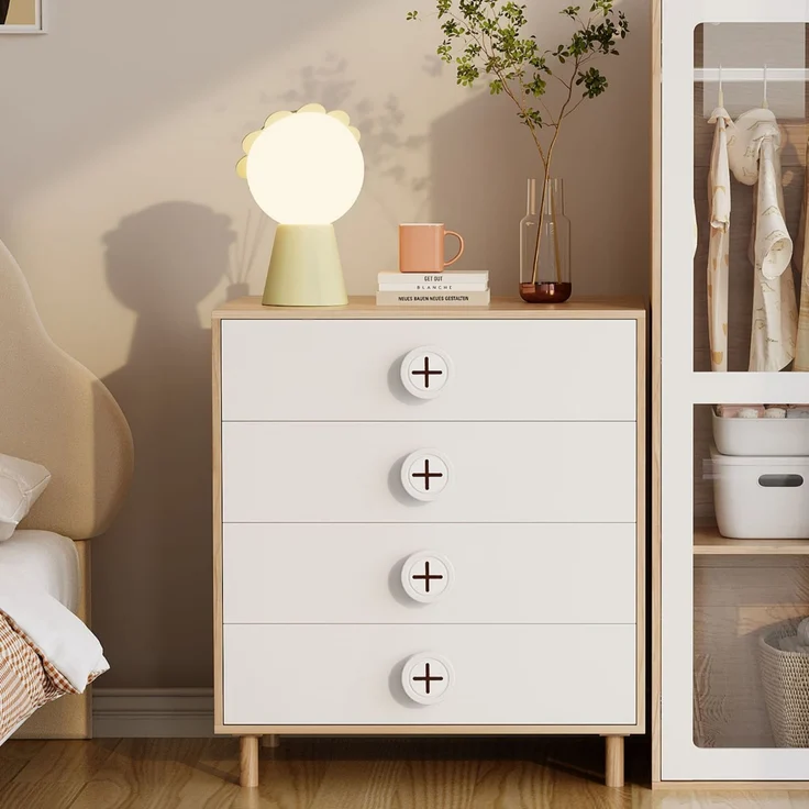 Abrihome Kommode mit 4 Schubladen, Weiß, 90x54x80 cm – Bild 5