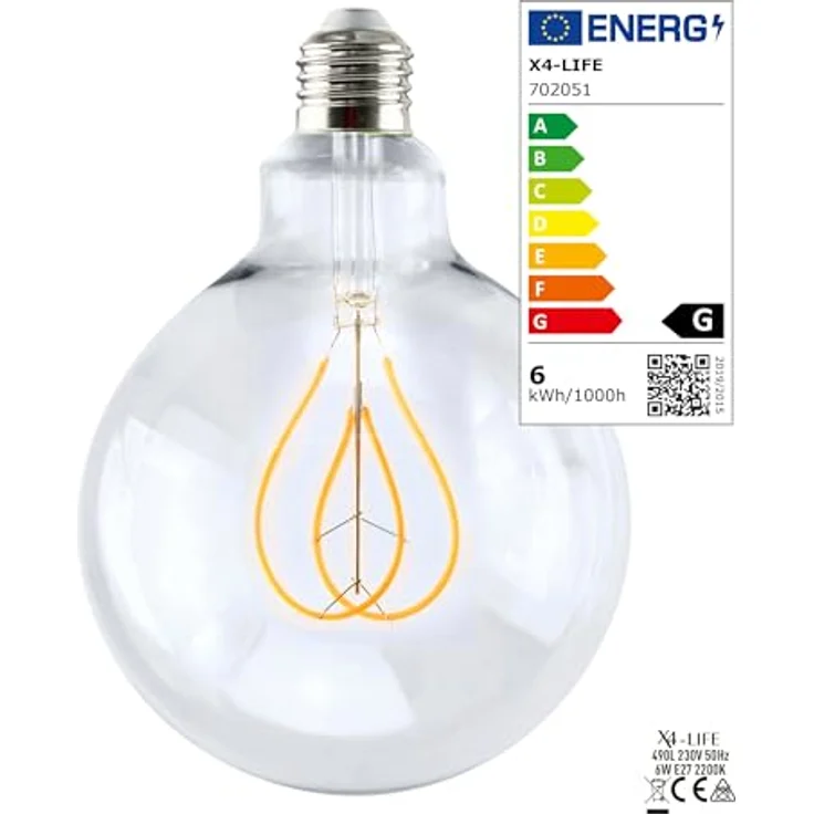 X4-LIFE E27 LED Vintage Glühbirne Filament Herz, 6 Watt, 230V, für Ambientebeleuchtung und Akzentbeleuchtung – Bild 2