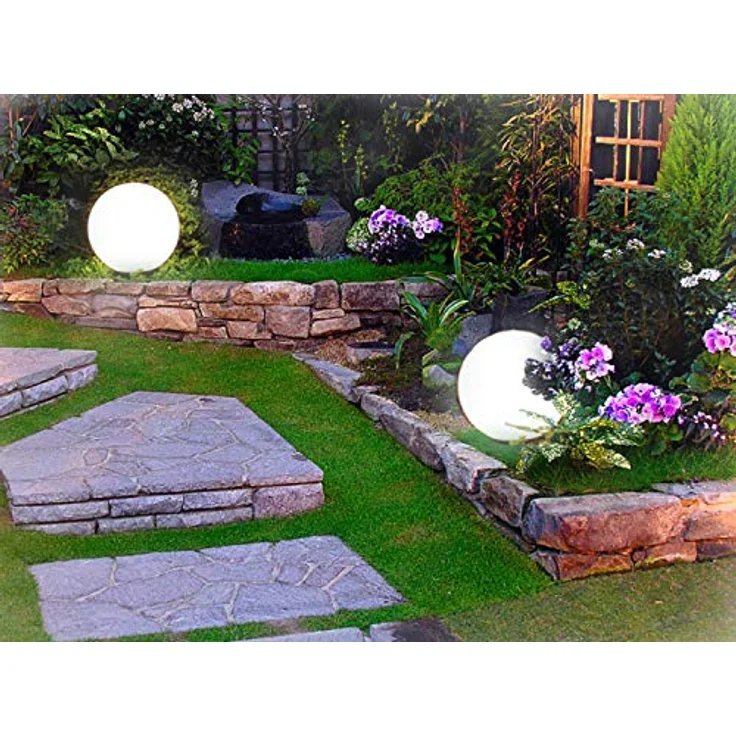 TRANGO Gartenleuchte, *NATURE* 3er Set Kugellampe 23400G Granit-Optik Gartenkugel, Außenleuchte Lieferumfang je 1x Ø 20, 30, 40cm, IP65 Strahlwassergeschützt für Außen und Innen geeignet – Bild 6