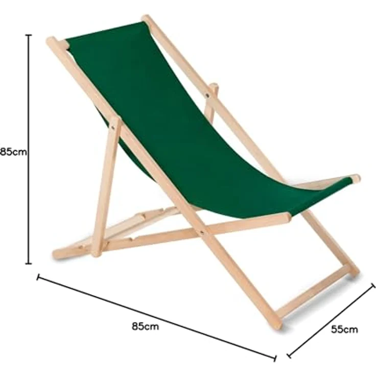 GreenBlue Liegestuhl Sonnenliege Klappbar aus Buchenholz, 3-stufige Rückenlehnenverstellung, dunkelgrün – Bild 2