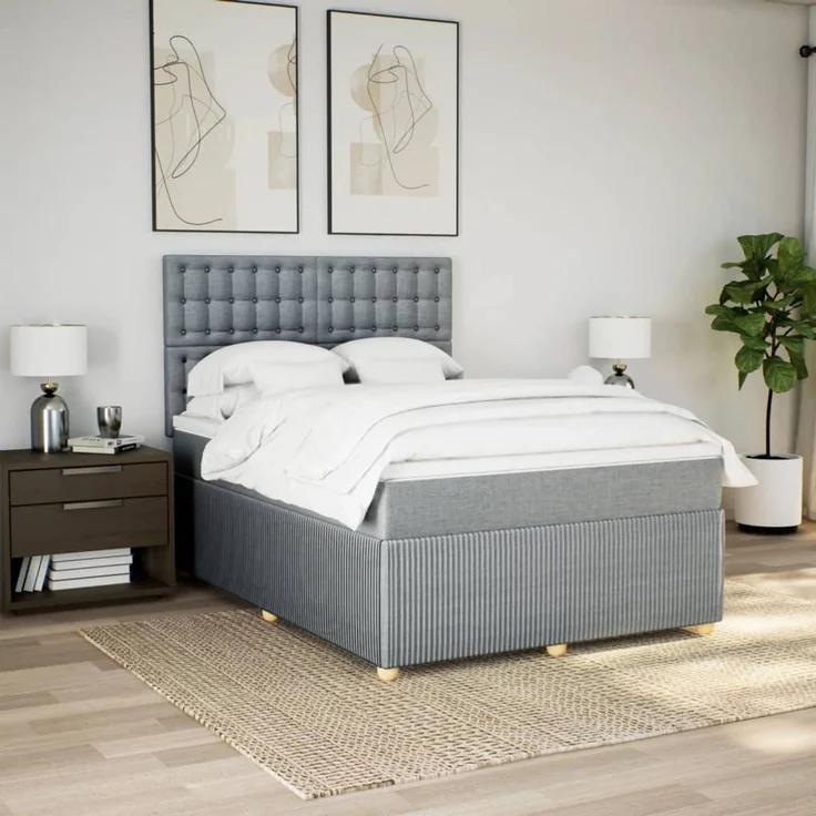 vidaXL Boxspringbett mit Matratze Hellgrau 140x200 cm Stoff 3294393 – Bild 5