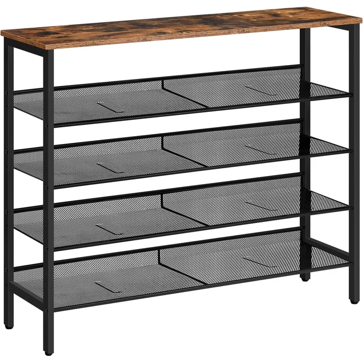 HOOBRO Schuhregal, 5-lagiges Schuhschrank, Verstellbares Schuhablage, Flach und Neigbar, 100 x 30 x 85 cm, Stabil, Metall, Eingang, Korridor, Industrie, vintagebraun-schwarz EBF101XJ01