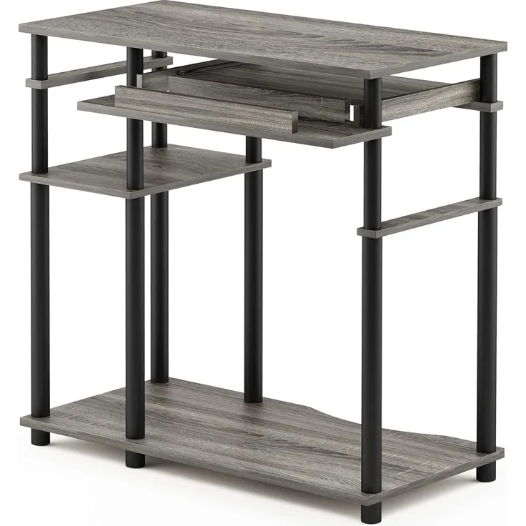 Furinno Abbott Schreibtisch mit Bücherregal, Holz, Französische Eiche Grau/Schwarz, 46. 99x46. 99x79. 81 cm
