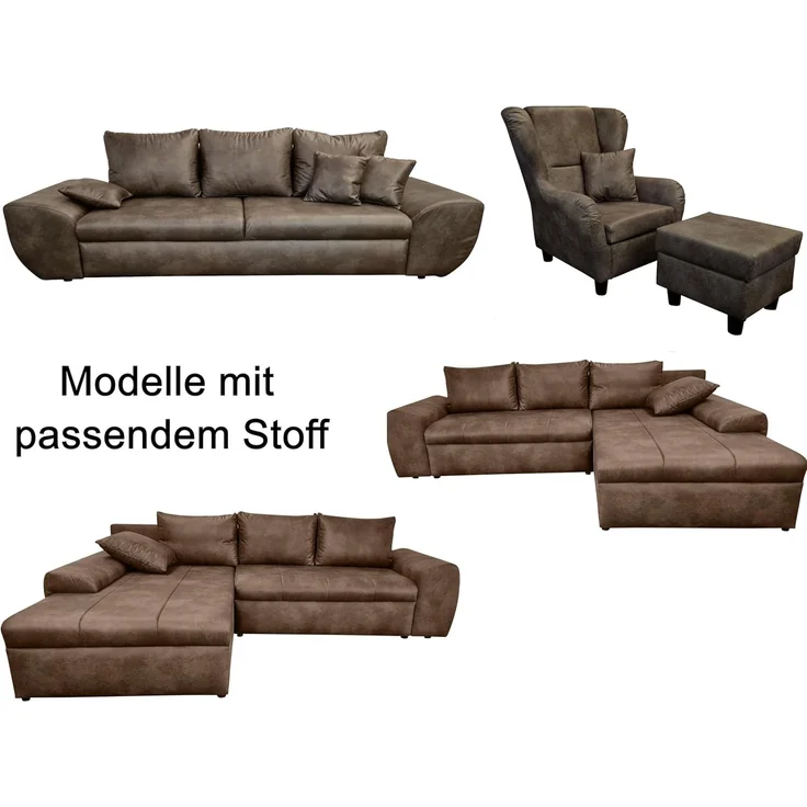 Big-Sofa mit Schlaffunktion und Bettkasten XXL Couch im Vintage Look in Braun – Bild 10