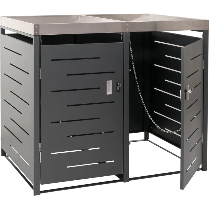 XL 2er-/4er-Mülltonnenverkleidung HWC-H40, Mülltonnenbox, Pflanzkasten Edelstahl-Metall 63kg 125x140x102cm erweiterbar – Bild 7